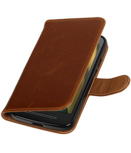 Bruin Pull-Up PU booktype wallet cover voor Hoesje voor Motorola Moto E3