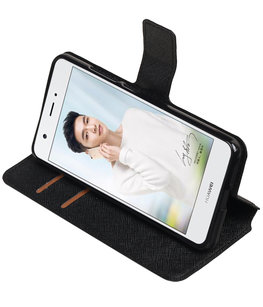 Zwart Hoesje voor Huawei Nova TPU wallet case booktype HM Book Zwart Hoesje voor Huawei Nova TPU wallet case booktype HM Book