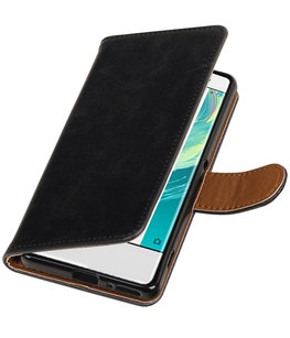 Zwart Pull-Up PU booktype wallet cover voor Hoesje voor Sony Xperia XA