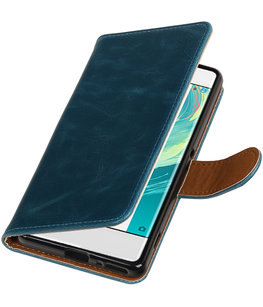 Blauw Pull-Up PU booktype wallet cover voor Hoesje voor Sony Xperia XA