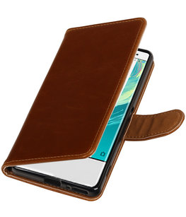 Bruin Pull-Up PU booktype wallet cover voor Hoesje voor Sony Xperia XA
