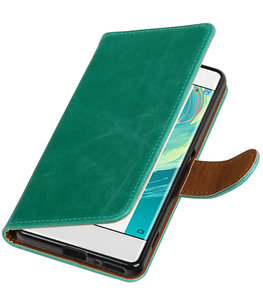 Groen Pull-Up PU booktype wallet cover voor Hoesje voor Sony Xperia XA