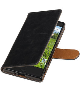Zwart Pull-Up PU booktype wallet cover voor Hoesje voor Sony Xperia XZ / XZs
