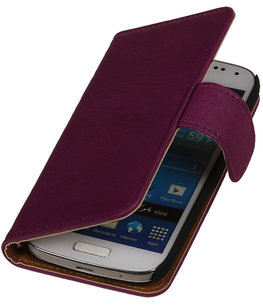 Paars Echt Leer Leder booktype wallet voor Hoesje voor Huawei Ascend G525