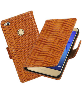 Bruin Slang booktype wallet cover voor Hoesje voor Huawei P8 Lite 2017 / P9 Lite 2017 Bruin Slang booktype wallet cover voor Hoesje voor Huawei P8 Lite 2017 / P9 Lite 2017