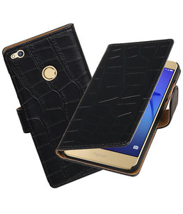 Zwart Krokodil booktype wallet cover voor Hoesje voor Huawei P8 Lite 2017 / P9 Lite 2017 Zwart Krokodil booktype wallet cover voor Hoesje voor Huawei P8 Lite 2017 / P9 Lite 2017