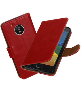 Rood Pull-Up PU booktype Hoesje voor Motorola Moto G5 Rood Pull-Up PU booktype Hoesje voor Motorola Moto G5