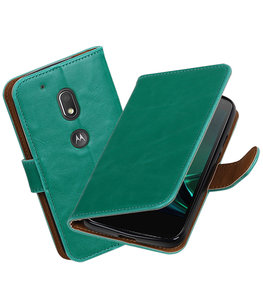 Groen Pull-Up PU booktype Hoesje voor Motorola Moto G4 Play Groen Pull-Up PU booktype Hoesje voor Motorola Moto G4 Play