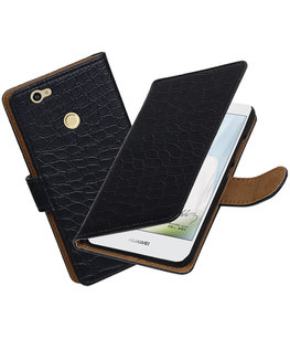 Zwart Krokodil booktype voor Hoesje voor Huawei Nova Zwart Krokodil booktype voor Hoesje voor Huawei Nova