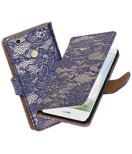 Blauw Lace booktype voor Hoesje voor Huawei Nova Blauw Lace booktype voor Hoesje voor Huawei Nova