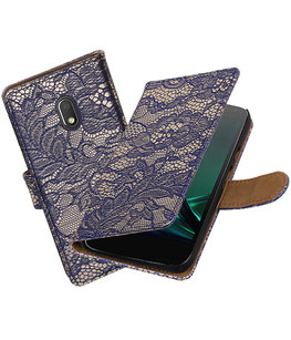 Blauw Lace booktype voor Hoesje voor Motorola Moto G4 Play Blauw Lace booktype voor Hoesje voor Motorola Moto G4 Play
