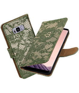 Hoesje voor Samsung Galaxy S8+ Plus Lace booktype Donker Groen