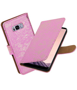 Hoesje voor Samsung Galaxy S8+ Plus Lace booktype Roze
