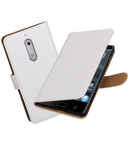 Hoesje voor Nokia 5 Krokodil booktype Wit Hoesje voor Nokia 5 Krokodil booktype Wit