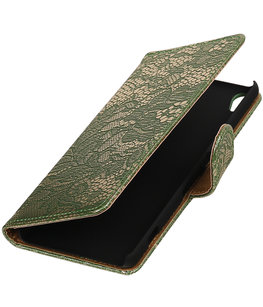Hoesje voor Sony Xperia XA Lace booktype Donker Groen