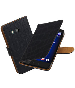 Hoesje voor HTC U11 Krokodil booktype Zwart