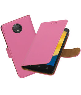 Hoesje voor Motorola Moto C Plus Effen booktype Roze