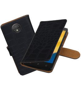 Hoesje voor Motorola Moto C Plus Krokodil booktype Zwart