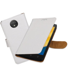 Hoesje voor Motorola Moto C Plus Krokodil booktype Wit