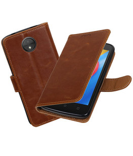 Hoesje voor Motorola Moto C Pull-Up booktype Bruin