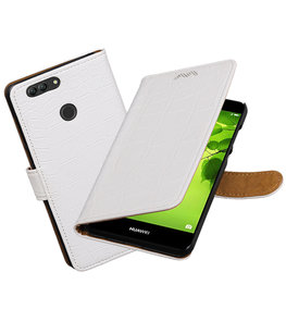 Hoesje voor Huawei nova 2 Plus Krokodil booktype Wit