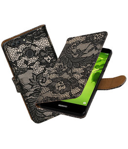 Hoesje voor Huawei nova 2 Plus Lace booktype Zwart