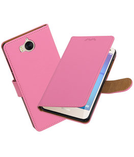 Hoesje voor Huawei Y5 2017 / Y6 2017 Effen booktype Roze Hoesje voor Huawei Y5 2017 / Y6 2017 Effen booktype Roze