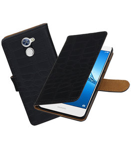 Hoesje voor Huawei Y7 / Y7 Prime Krokodil booktype Zwart Hoesje voor Huawei Y7 / Y7 Prime Krokodil booktype Zwart