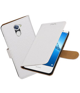 Hoesje voor Huawei Y7 / Y7 Prime Krokodil booktype Wit Hoesje voor Huawei Y7 / Y7 Prime Krokodil booktype Wit