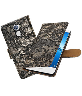 Hoesje voor Huawei Y7 / Y7 Prime Lace booktype Zwart Hoesje voor Huawei Y7 / Y7 Prime Lace booktype Zwart