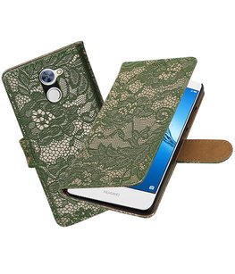 Hoesje voor Huawei Y7 / Y7 Prime Lace booktype Donker Groen Hoesje voor Huawei Y7 / Y7 Prime Lace booktype Donker Groen