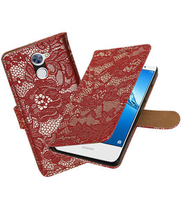 Hoesje voor Huawei Y7 / Y7 Prime Lace booktype Rood Hoesje voor Huawei Y7 / Y7 Prime Lace booktype Rood