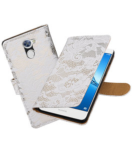 Hoesje voor Huawei Y7 / Y7 Prime Lace booktype Wit Hoesje voor Huawei Y7 / Y7 Prime Lace booktype Wit