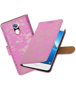Hoesje voor Huawei Y7 / Y7 Prime Lace booktype Roze Hoesje voor Huawei Y7 / Y7 Prime Lace booktype Roze