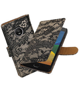 Hoesje voor Motorola Moto G5 Plus Lace Effen booktype Zwart
