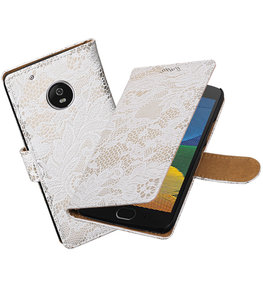 Hoesje voor Motorola Moto G5 Plus Lace Effen booktype Wit