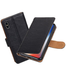 Hoesje voor Apple iPhone X Echt Leer Leder booktype Zwart Hoesje voor Apple iPhone X Echt Leer Leder booktype Zwart