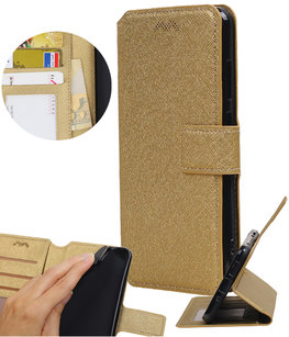 Goud Hoesje voor Huawei Y5 / Y6 2017 TPU wallet case booktype HM Book Goud Hoesje voor Huawei Y5 / Y6 2017 TPU wallet case booktype HM Book