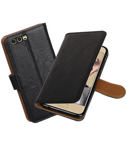 Hoesje voor Huawei Honor 9 Echt Leer Leder booktype Zwart