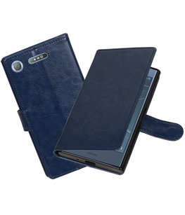 Donker Blauw Portemonnee booktype Hoesje voor Sony Xperia XZ1
