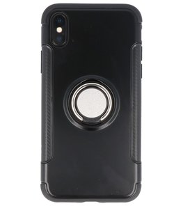 Hoesje voor Apple iPhone X Pantser TPU met Ringhouder Zwart