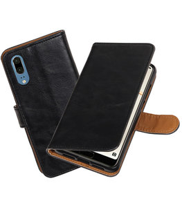 Zwart Pull-Up Wallet Case Hoesje voor Huawei P20