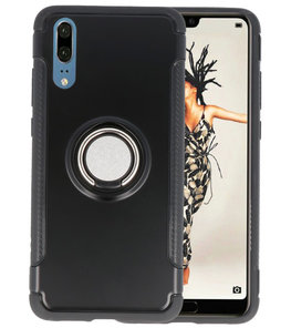 Zwart Pantser TPU met Ringhouder hoesje voor Huawei P20