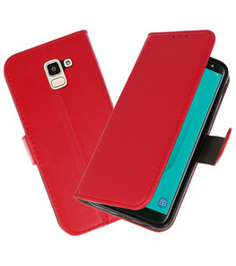 Rood booktype wallet case Hoesje voor Samsung Galaxy J8 Rood booktype wallet case Hoesje voor Samsung Galaxy J8