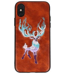 Bruin Borduurwerk Hert TPU Back Cover Hoesje voor iPhone X Bruin Borduurwerk Hert TPU Back Cover Hoesje voor iPhone X
