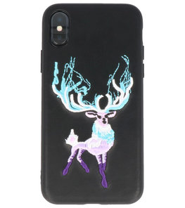 Zwart Borduurwerk Hert TPU Back Cover Hoesje voor iPhone X Zwart Borduurwerk Hert TPU Back Cover Hoesje voor iPhone X