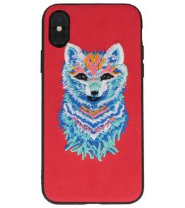 Rood Borduurwerk Wolf TPU Back Cover Hoesje voor iPhone X Rood Borduurwerk Wolf TPU Back Cover Hoesje voor iPhone X