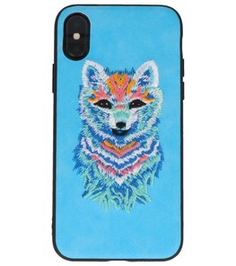 Blauw Borduurwerk Wolf TPU Back Cover Hoesje voor iPhone X Blauw Borduurwerk Wolf TPU Back Cover Hoesje voor iPhone X