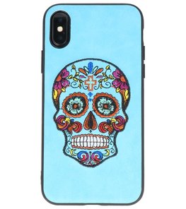 Blauw Borduurwerk Doodshoofd TPU Back Cover Hoesje voor iPhone X Blauw Borduurwerk Doodshoofd TPU Back Cover Hoesje voor iPhone X