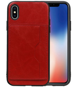 Rood Staand Back Cover 1 Pasje Hoesje voor iPhone X Rood Staand Back Cover 1 Pasje Hoesje voor iPhone X